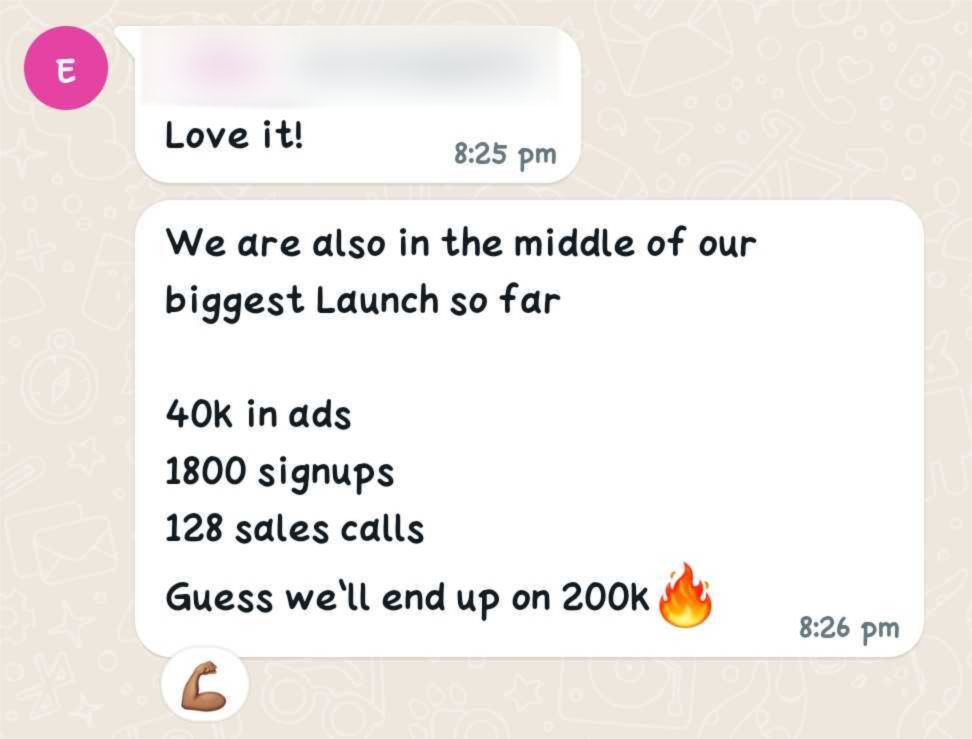 Biggest launch 200k testimonial