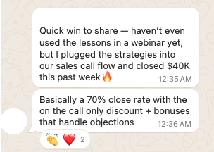 $40k closed, 70% close rate testimonial