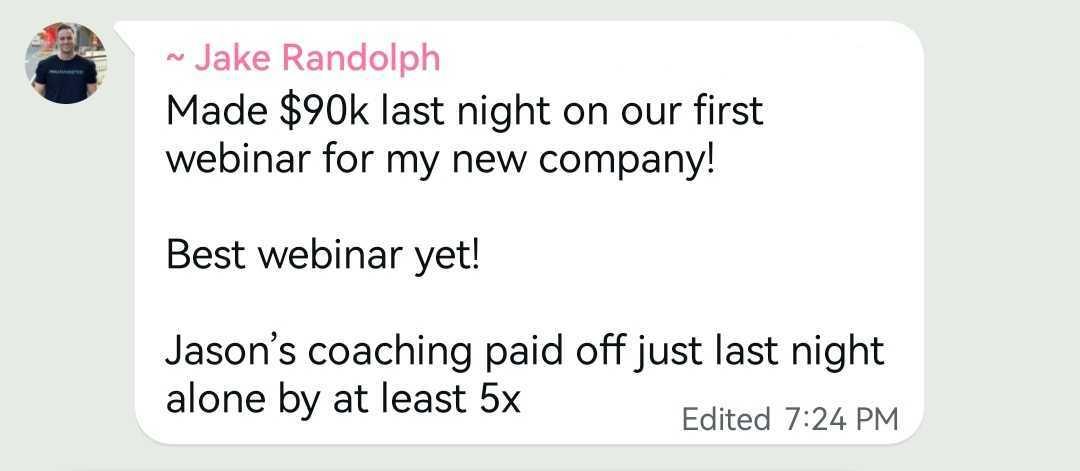 $90k first webinar testimonial